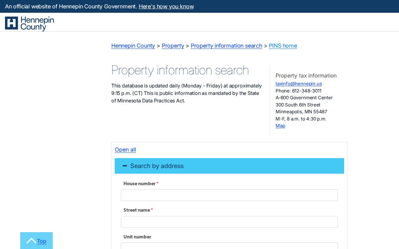 Maple Grove residents directory view of the Hennepin PINS address search
