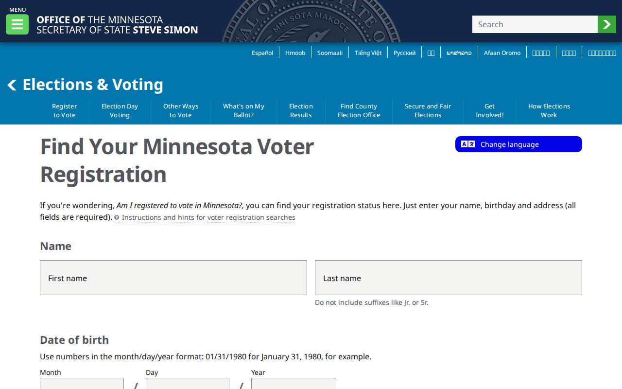 Maple Grove residents directory view of the Minnesota voter registration status fields