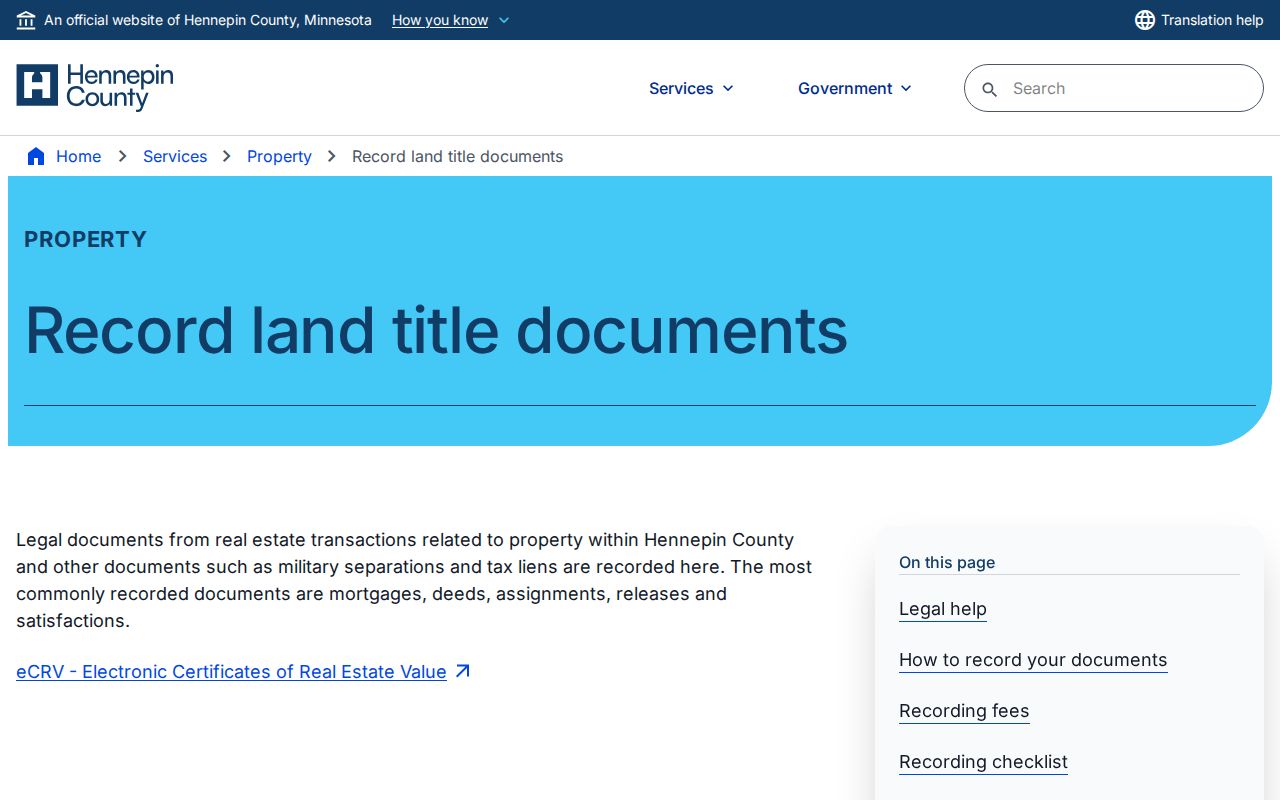 Maple Grove previous residents deed-recording access at Hennepin County