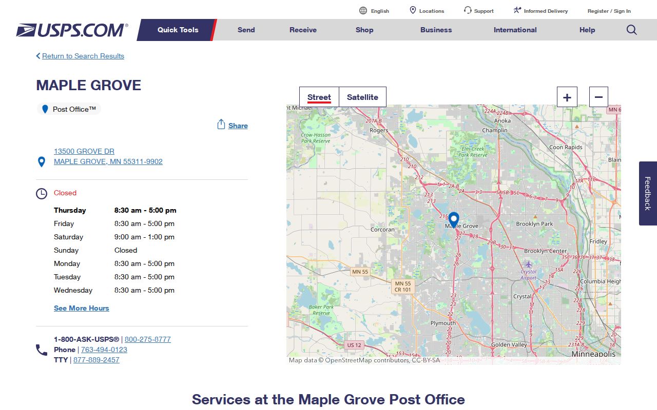 Maple Grove ZIP code directory USPS Maple Grove Post Office location
